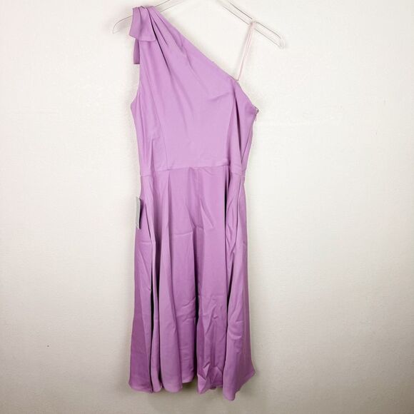 Gal Meets Glam Purple Satin One Shoulder Knee Dress Lavender Size 10 - Picture 2 of 7